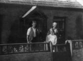 David, Mary Jane, Morgan Jones outside Bryn Awelon, Waunfawr