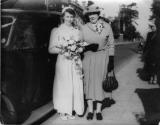 Peggy Jones on her wedding day in 1954 with her friend Mrs. Barnett